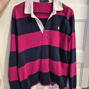 RALPH LAUREN Polo Fuchsia and Navy Half Button Down Shirt